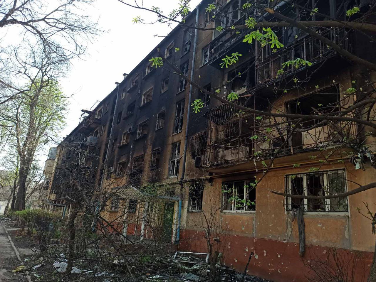 Destroyed residential building in Mariupol, 2022